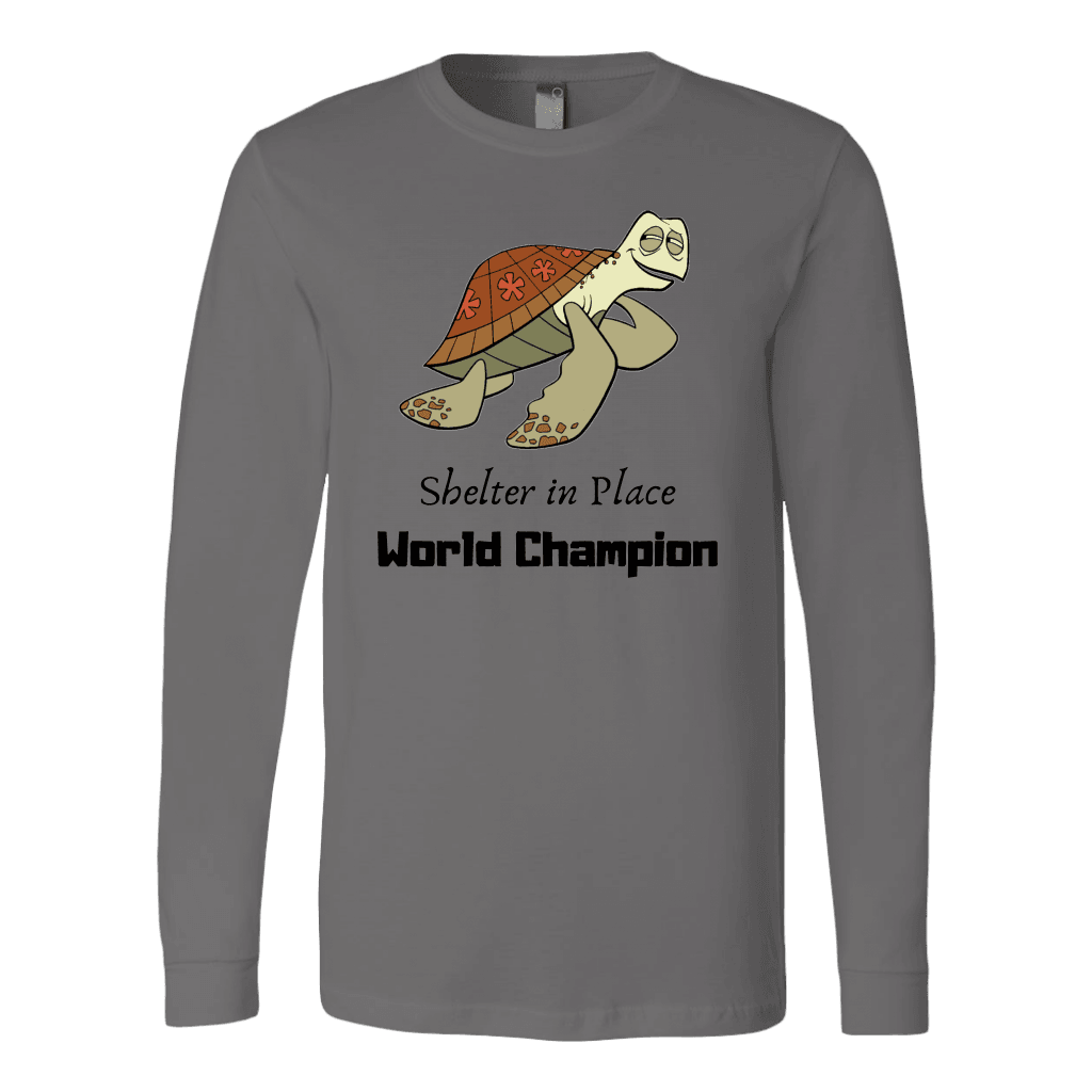 Shelter In Place World Champion, Black Print T-shirt Canvas Long Sleeve Shirt Asphalt S