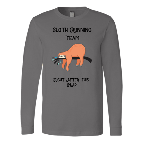 Image of Sloth Running Team T-shirt Canvas Long Sleeve Shirt Asphalt S