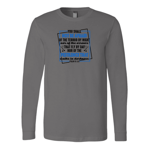 Image of You shall not be afraid Psalm 91 5-6 Black Longsleeve and Hoodie T-shirt Canvas Long Sleeve Shirt Asphalt S