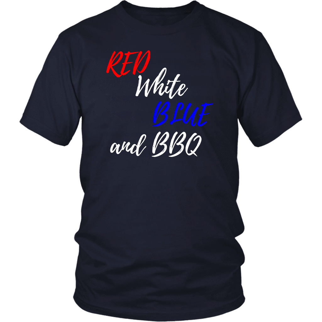 Red White Blue and BBQ T-shirt District Unisex Shirt Navy S