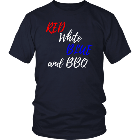 Image of Red White Blue and BBQ T-shirt District Unisex Shirt Navy S