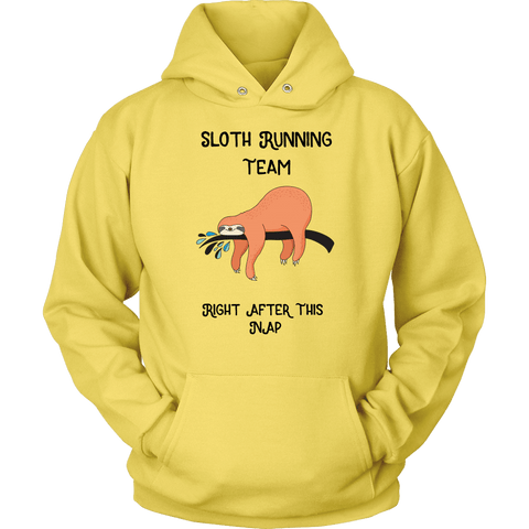 Image of Sloth Running Team T-shirt Unisex Hoodie Yellow S