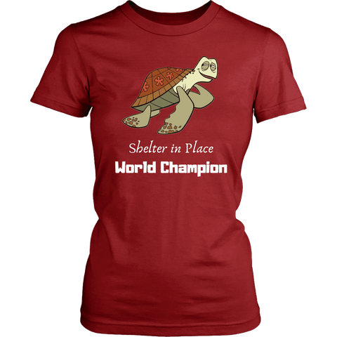 Image of Shelter In Place World Champion, White Print T-shirt District Womens Shirt Red XS