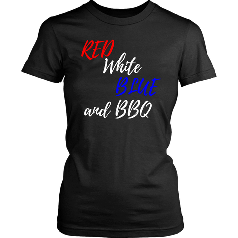 Image of Red White Blue and BBQ T-shirt District Womens Shirt Black XS