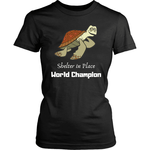 Image of Shelter In Place World Champion, White Print T-shirt District Womens Shirt Black XS