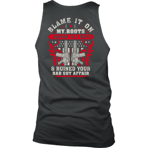Image of Blame It On My Roots T-shirt District Mens Tank Charcoal S