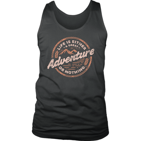 Image of Life Is A Great Adventure T-shirt District Mens Tank Charcoal S