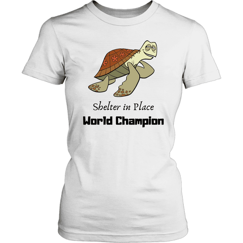 Image of Shelter In Place World Champion, Black Print T-shirt District Womens Shirt White XS