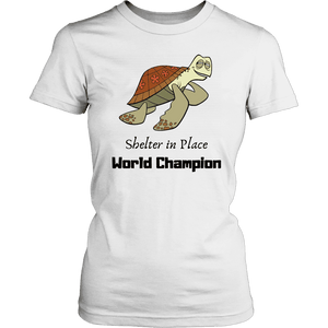 Shelter In Place World Champion, Black Print T-shirt District Womens Shirt White XS