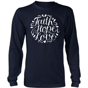 Faith Hope and Love, White Print T-shirt District Long Sleeve Shirt Navy S