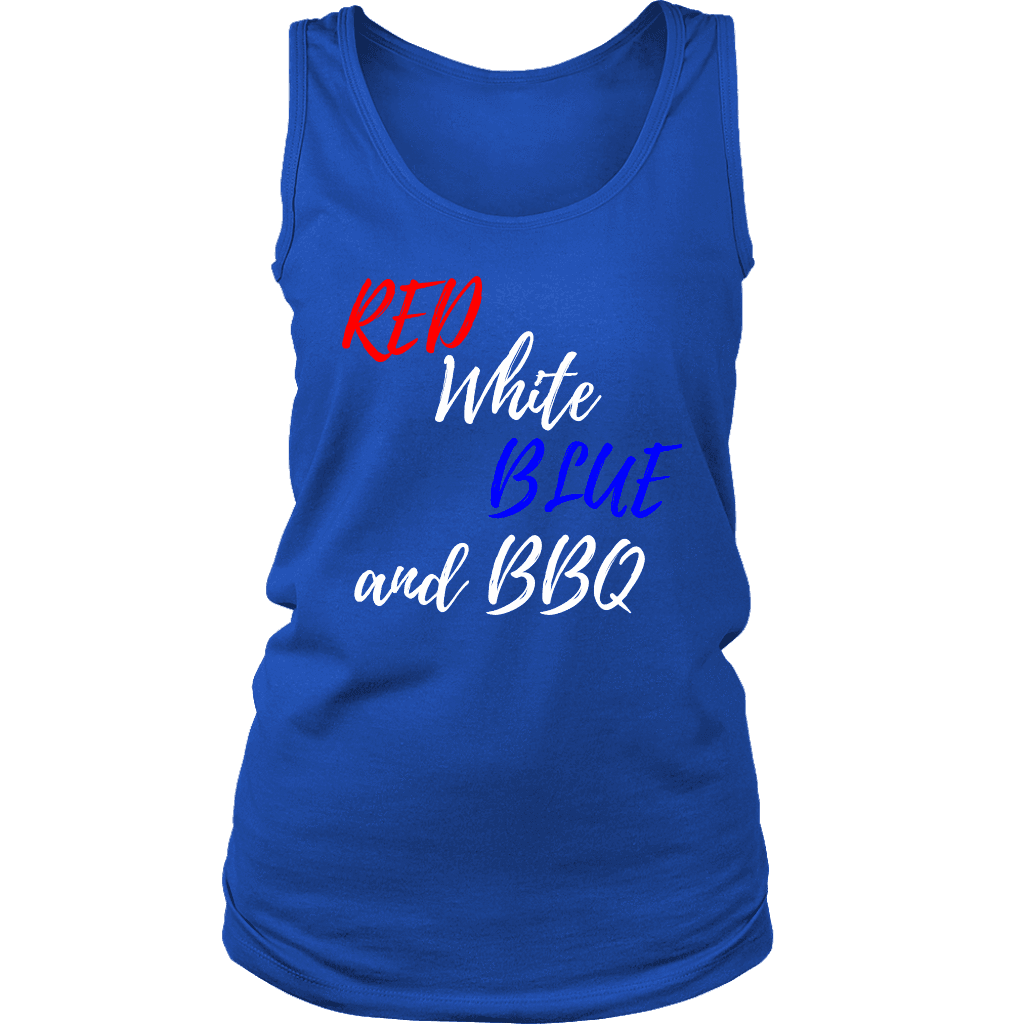 Red White Blue and BBQ T-shirt District Womens Tank Royal Blue S
