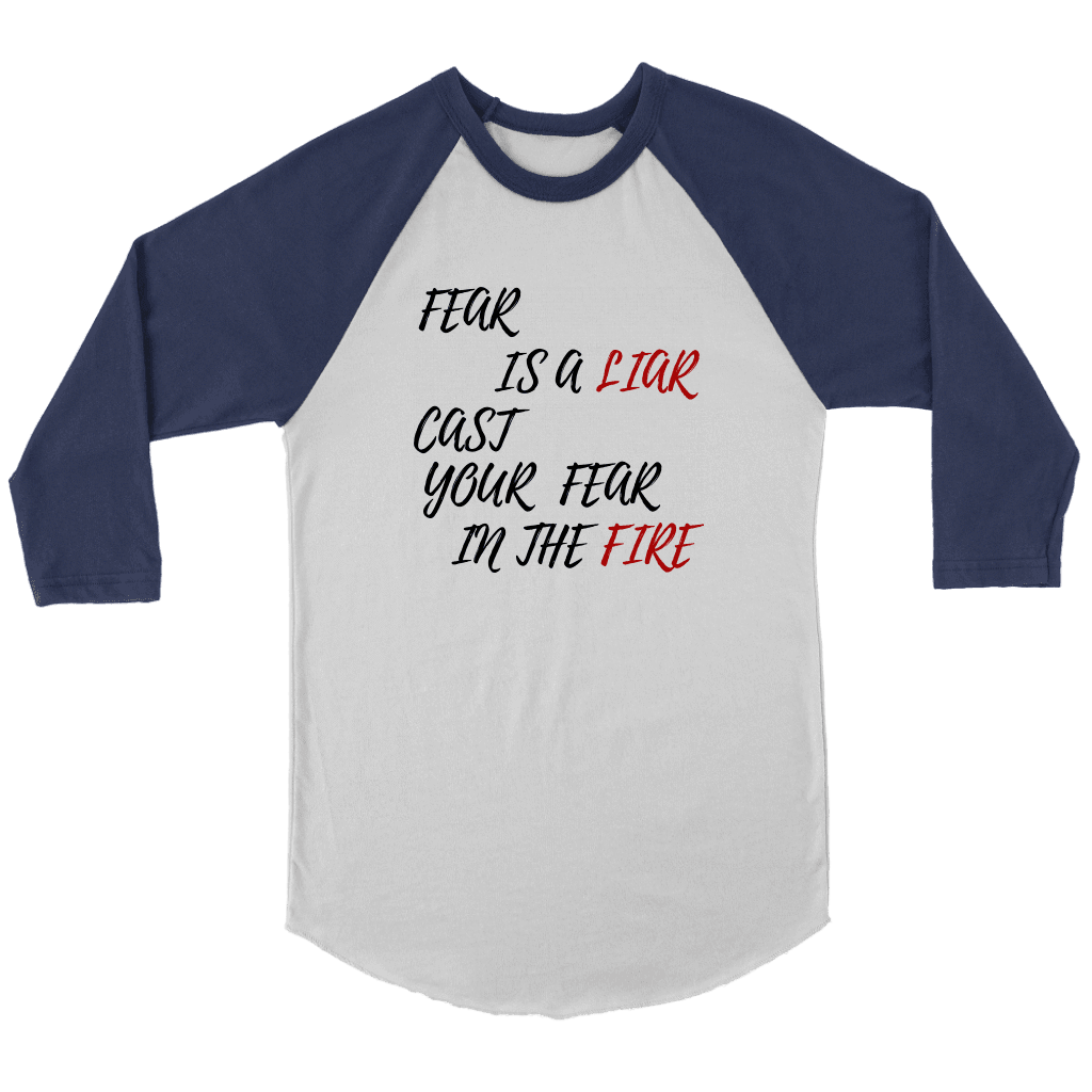 Fear is a LIAR! T-shirt Canvas Unisex 3/4 Raglan White/Navy S