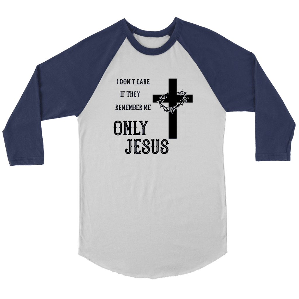 Only Jesus! Raglan Black Print T-shirt Canvas Unisex 3/4 Raglan White/Navy S