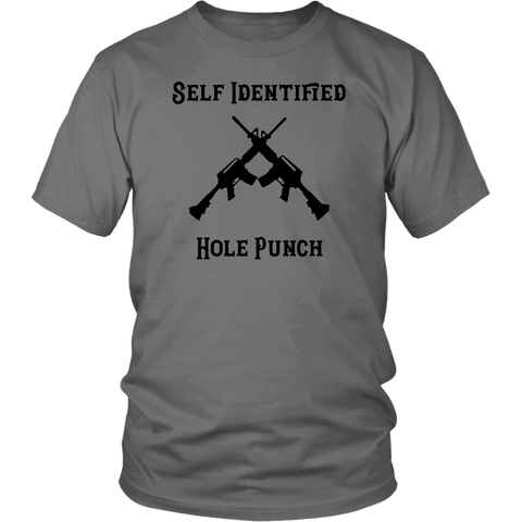Image of Self Identified Hole Punch T-shirt District Unisex Shirt Grey S