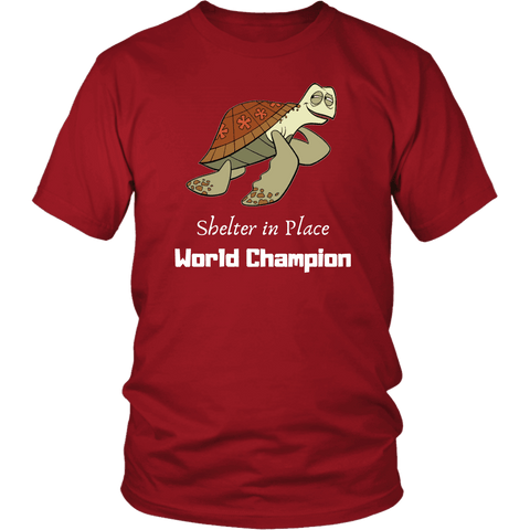 Image of Shelter In Place World Champion, White Print T-shirt District Unisex Shirt Red S