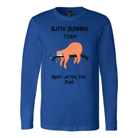 Image of Sloth Running Team T-shirt Canvas Long Sleeve Shirt Royal S