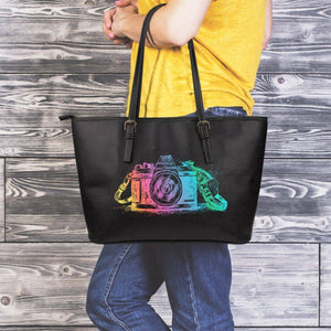 Premium Eco-Leather Tote, Colorful Camera 