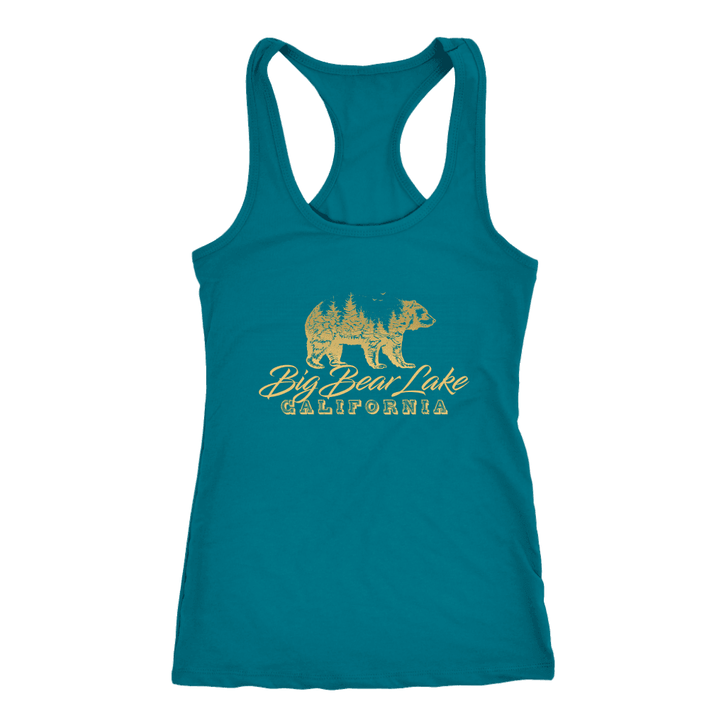 Big Bear Lake California V.2, Womens, Gold T-shirt Next Level Racerback Tank Turquoise XS