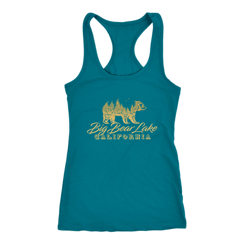 Image of Big Bear Lake California V.2, Womens, Gold T-shirt Next Level Racerback Tank Turquoise XS