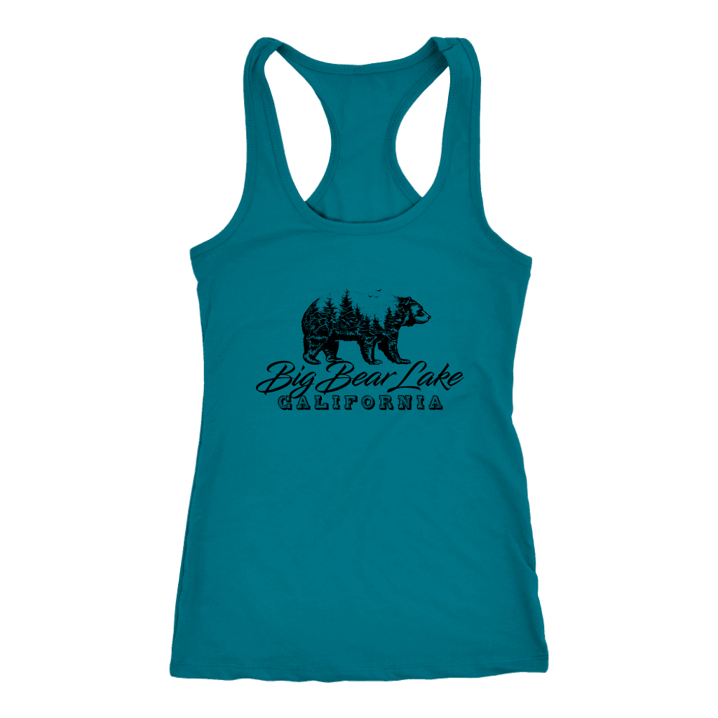 Big Bear Lake California V.2, Womens, Black T-shirt Next Level Racerback Tank Turquoise XS