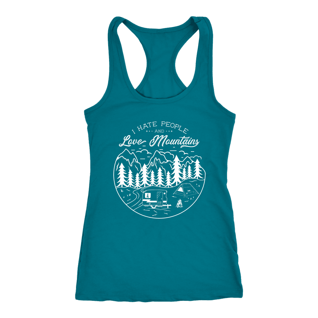 Hate Peeps, Love Mountains T-shirt Next Level Racerback Tank Turquoise XS