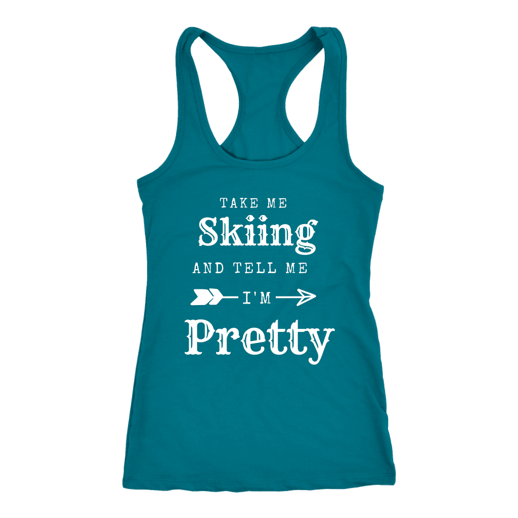 Take Me Skiing T-shirt Next Level Racerback Tank Turquoise XS