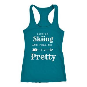 Take Me Skiing T-shirt Next Level Racerback Tank Turquoise XS