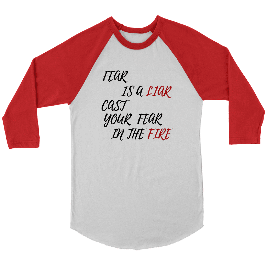 Fear is a LIAR! T-shirt Canvas Unisex 3/4 Raglan White/Red S