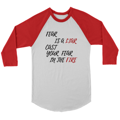 Image of Fear is a LIAR! T-shirt Canvas Unisex 3/4 Raglan White/Red S