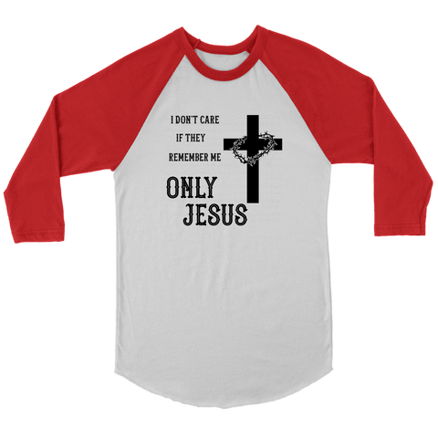 Image of Only Jesus! Raglan Black Print T-shirt Canvas Unisex 3/4 Raglan White/Red S