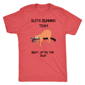 Sloth Running Team T-shirt Next Level Mens Triblend Vintage Red S