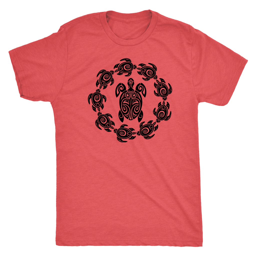 Fun Circle of Life Tribal Turtle Shirt, Black Print T-shirt Next Level Mens Triblend Vintage Red S