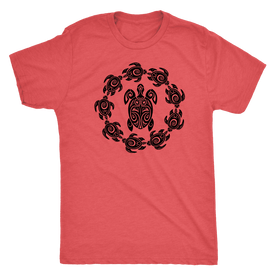 Fun Circle of Life Tribal Turtle Shirt, Black Print T-shirt Next Level Mens Triblend Vintage Red S