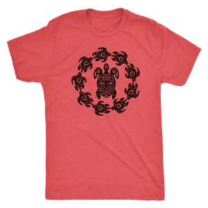 Fun Circle of Life Tribal Turtle Shirt, Black Print T-shirt Next Level Mens Triblend Vintage Red S