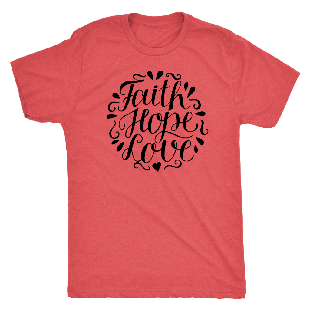 Faith Hope and Love, Black Print T-shirt Next Level Mens Triblend Vintage Red S