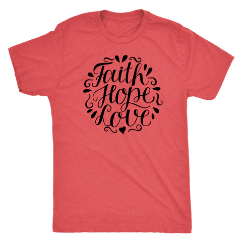 Image of Faith Hope and Love, Black Print T-shirt Next Level Mens Triblend Vintage Red S