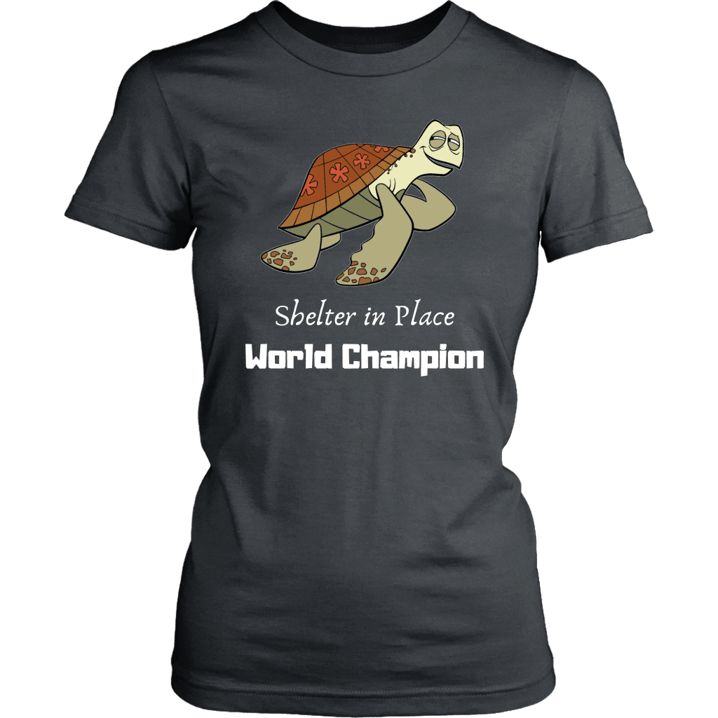 Shelter In Place World Champion, White Print T-shirt District Womens Shirt Charcoal XS