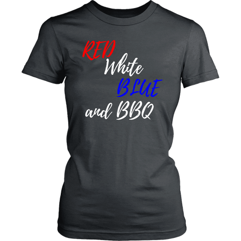 Image of Red White Blue and BBQ T-shirt District Womens Shirt Charcoal XS