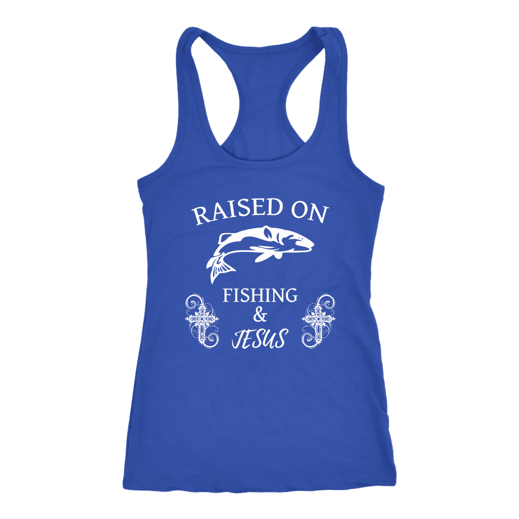 Fishing and Jesus, White T-shirt Next Level Racerback Tank Royal XS