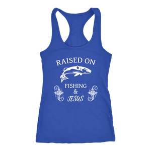 Fishing and Jesus, White T-shirt Next Level Racerback Tank Royal XS