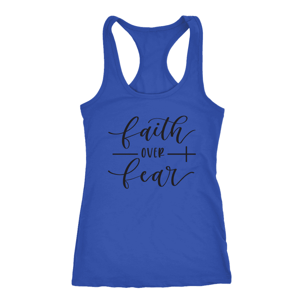 Faith Over Fear Womens Black Print T-shirt Next Level Racerback Tank Royal XS