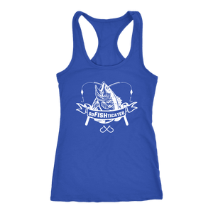 soFISHticated Womens White T-shirt Next Level Racerback Tank Royal XS