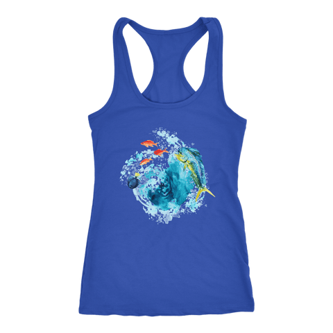 Image of Dorado Fish T-shirt Next Level Racerback Tank Royal XS