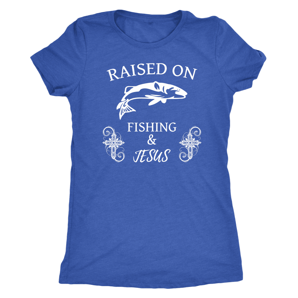 Fishing and Jesus, White T-shirt Next Level Womens Triblend Vintage Royal S