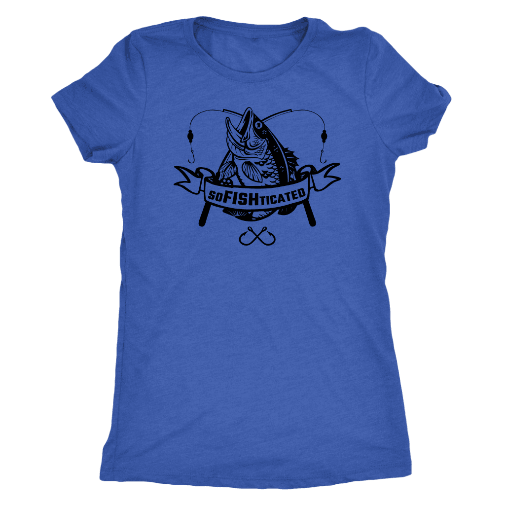 soFISHticated Womens Black Print T-shirt Next Level Womens Triblend Vintage Royal S