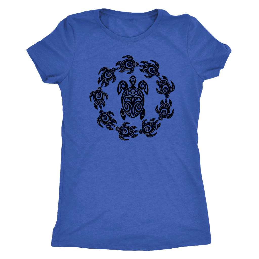 Fun Circle of Life Tribal Turtle Shirt, Black Print T-shirt Next Level Womens Triblend Vintage Royal S