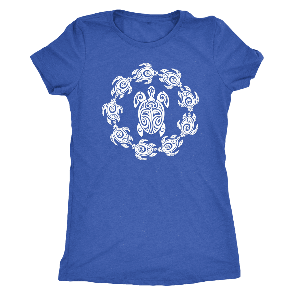 Fun Circle of Life Tribal Turtle Shirt, White Print T-shirt Next Level Womens Triblend Vintage Royal S