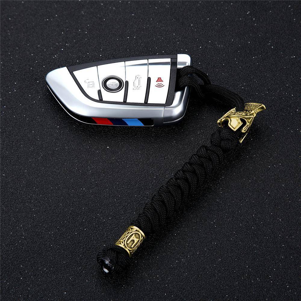 Spartan Custom Paracord Lanyard, Are You a Warrior? Key Chains Black Brass 