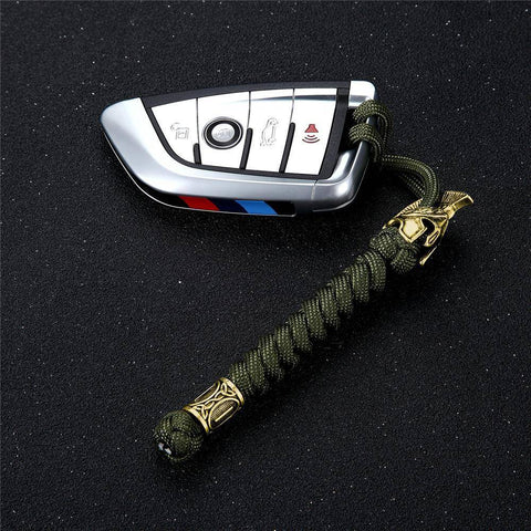 Image of Spartan Custom Paracord Lanyard, Are You a Warrior? Key Chains Green Brass 