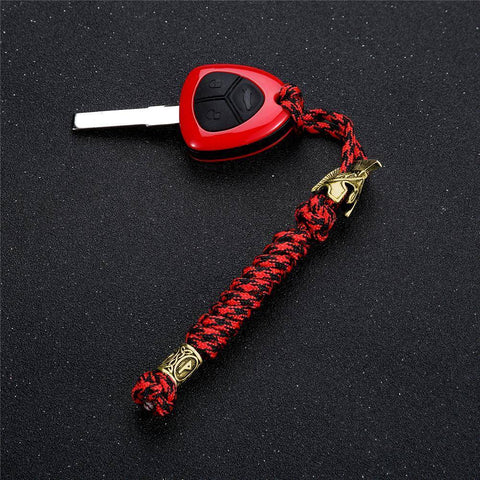 Image of Spartan Custom Paracord Lanyard, Are You a Warrior? Key Chains Red/Black Brass 